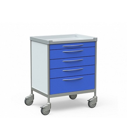 Стол медицинский процедурный с полкой и 5 выдвижными ящиками, на колесах, БТ-СТНА-365